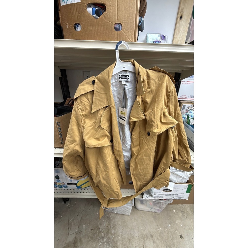 #58 New KBB Women's Tan Open Front Jacket With Belt Size XL
